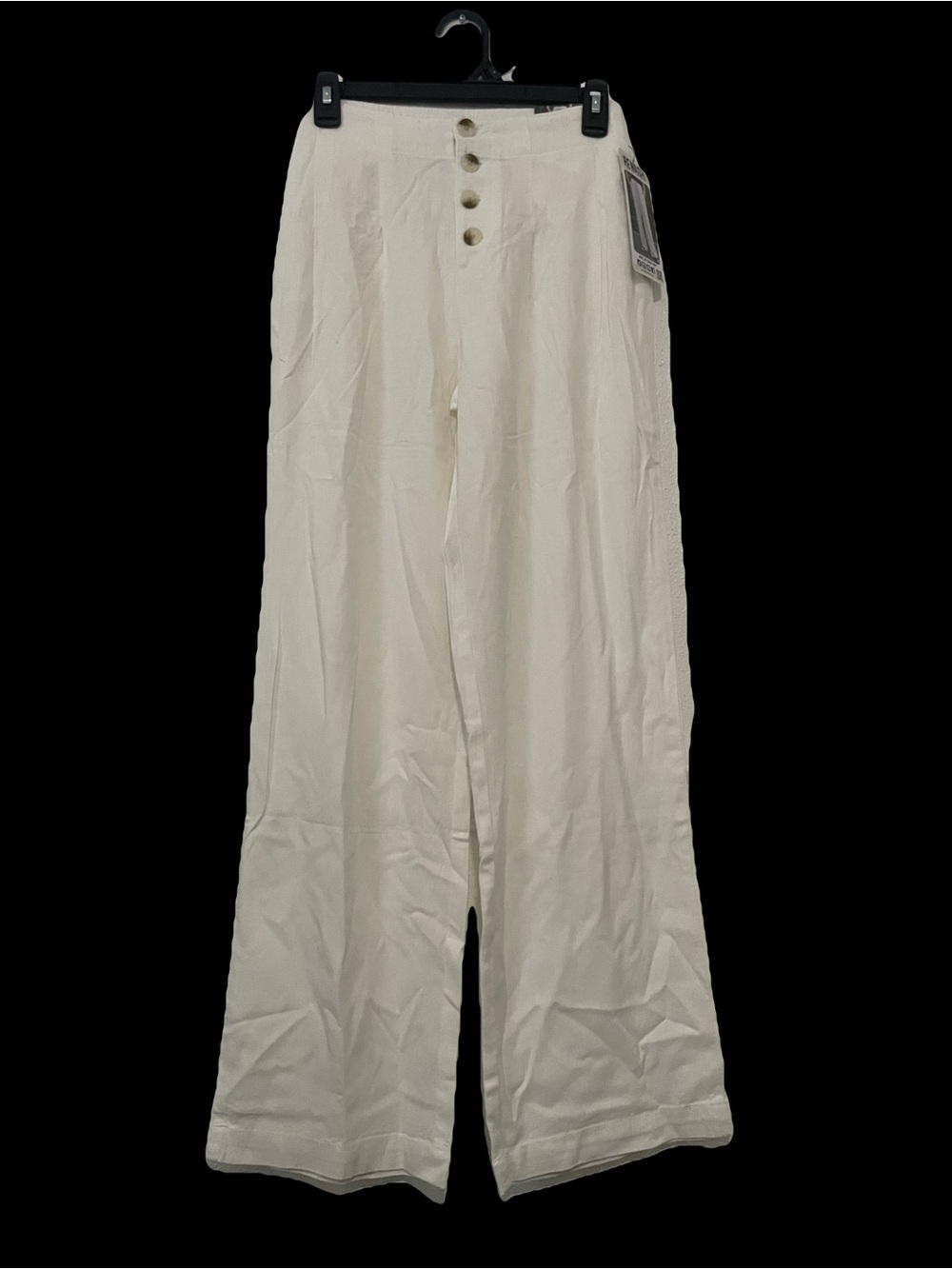 Rewash Wide-Leg Button-Front Pants in Cream